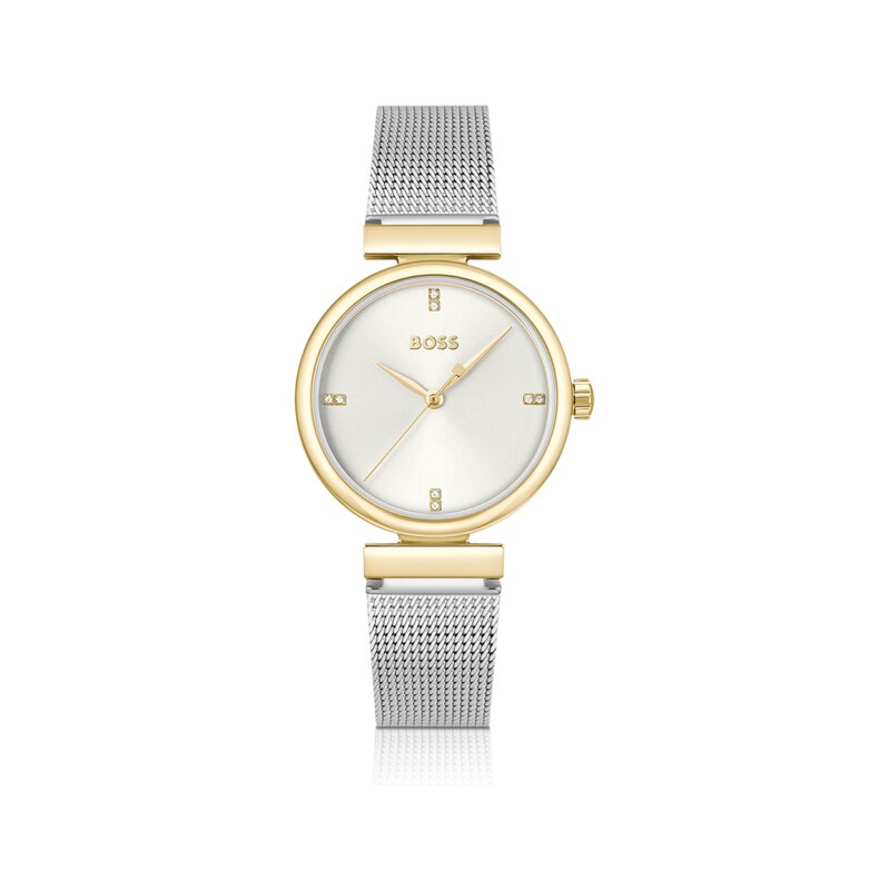 BOSS Rosehill gold-tone watch with silver-tone mesh bracelet