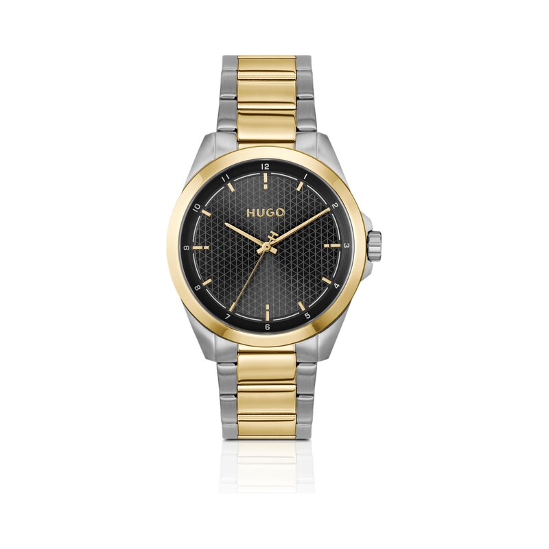HUGO Seam two-tone watch with black textured dial