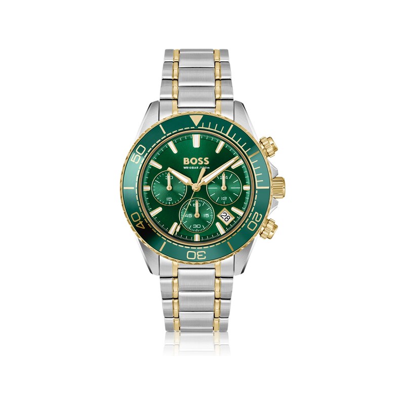 BOSS Sealiner two-tone chronograph watch with green dial