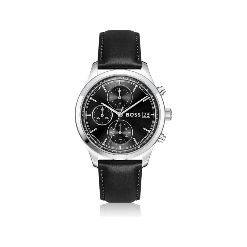 BOSS Stratus chronograph watch with black leather strap