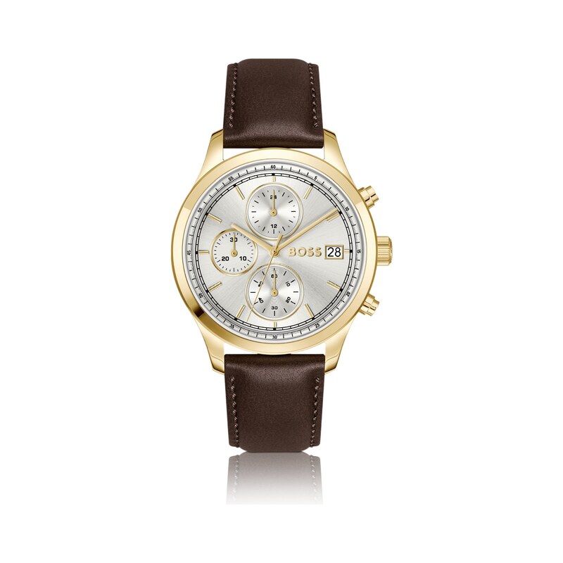 BOSS Stratus chronograph watch with brown leather strap