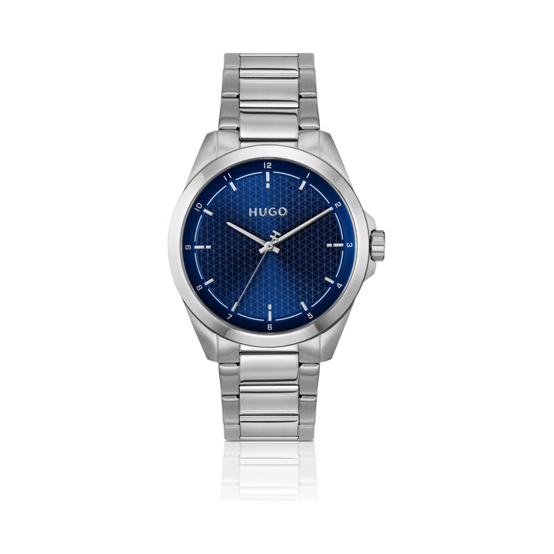 HUGO Seam stainless-steel watch with blue textured dial