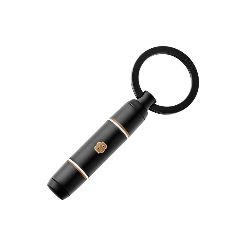 BOSS Double B key ring in black-lacquered brass
