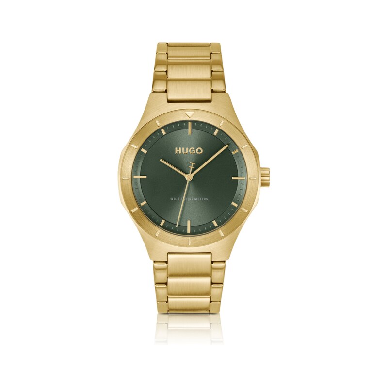 HUGO Lit gold-tone watch with green dial