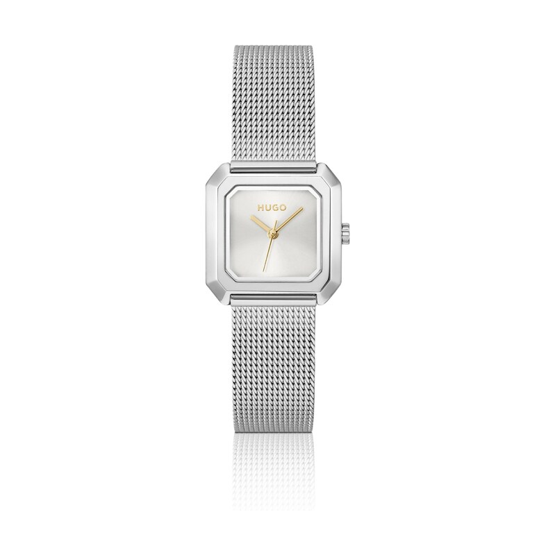 HUGO Hazel stainless-steel square watch with mesh bracelet