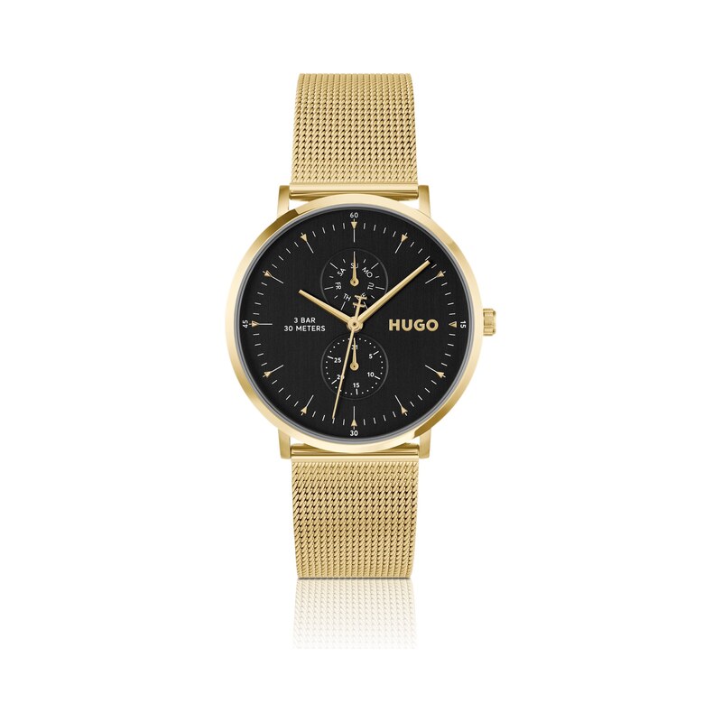 HUGO Style gold-tone watch with black dial