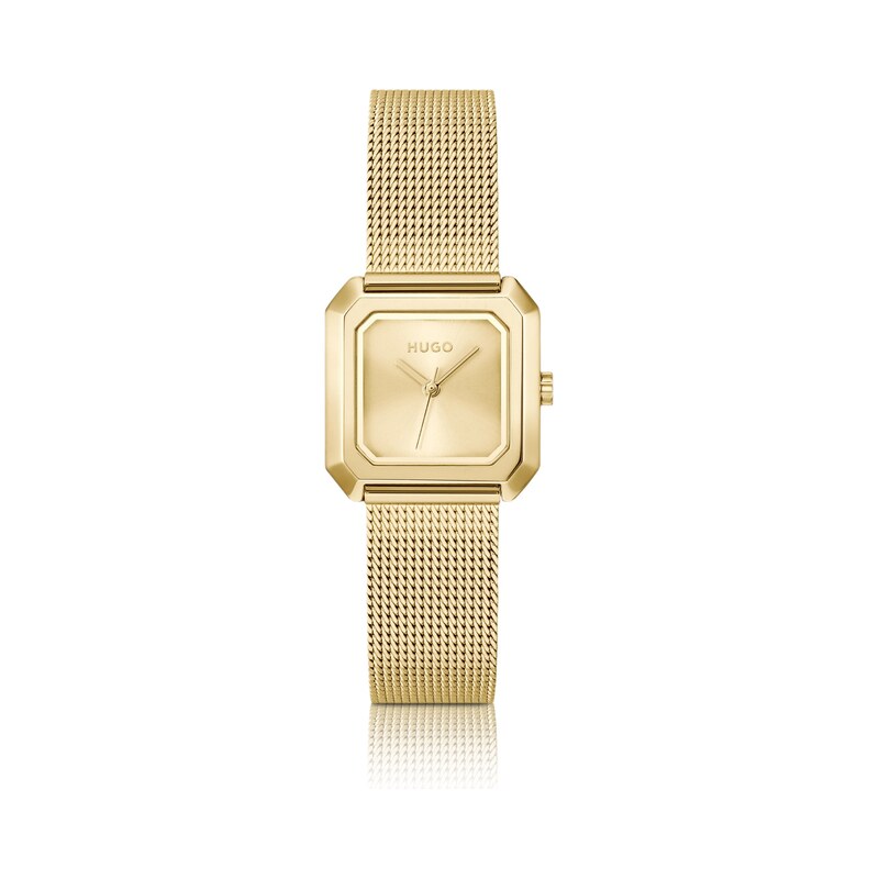 HUGO Hazel gold-tone square watch with mesh bracelet