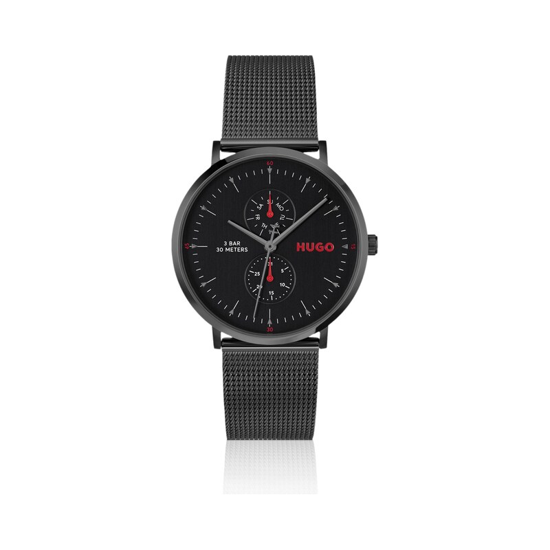 HUGO Style black-plated watch with mesh bracelet