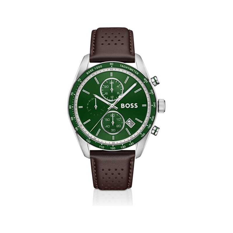 BOSS Grand Prix Vitesse green-dial watch with perforated strap