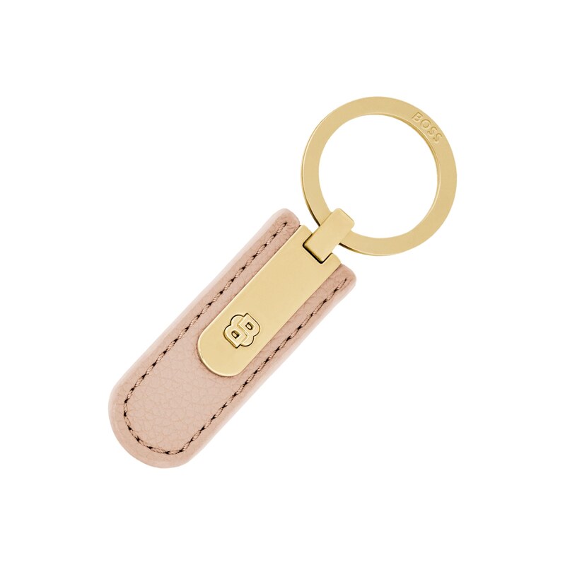 BOSS Grained nude key ring with golden Double B hardware