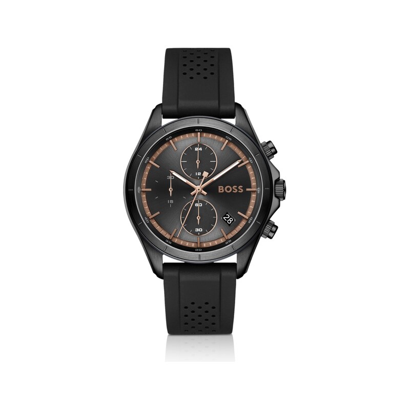 BOSSLETIC black-plated watch with perforated silicone strap