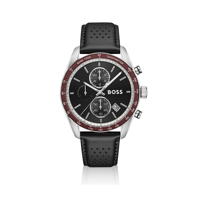 BOSS Grand Prix Vitesse black-dial watch with perforated strap