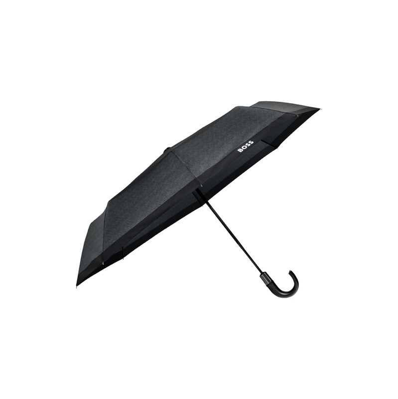 BOSS Dark-grey herringbone pocket umbrella with faux-leather