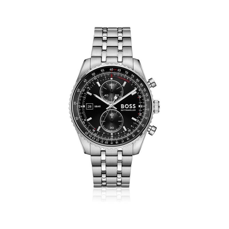 BOSS Skytraveller Pro black-dial watch with sapphire crystal