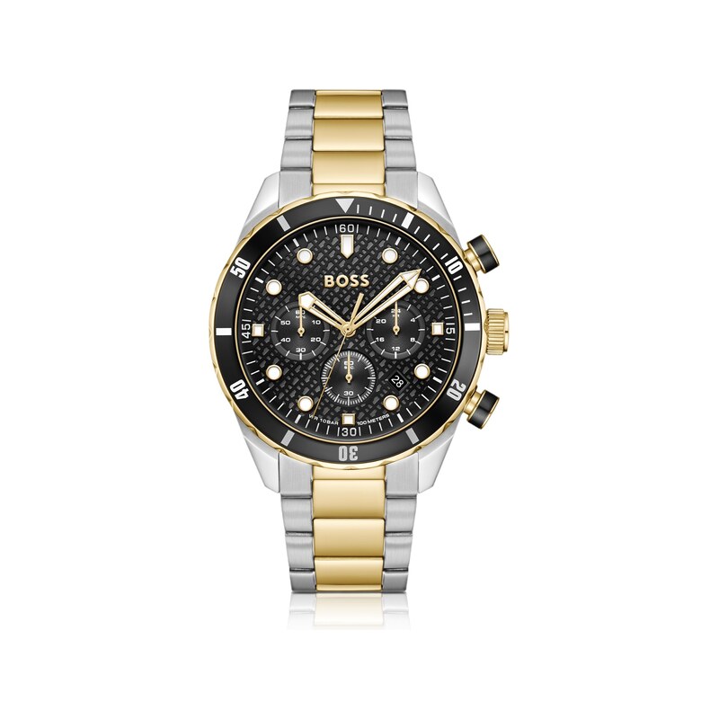 BOSS Chronomatix two-tone watch with monogram-textured dial