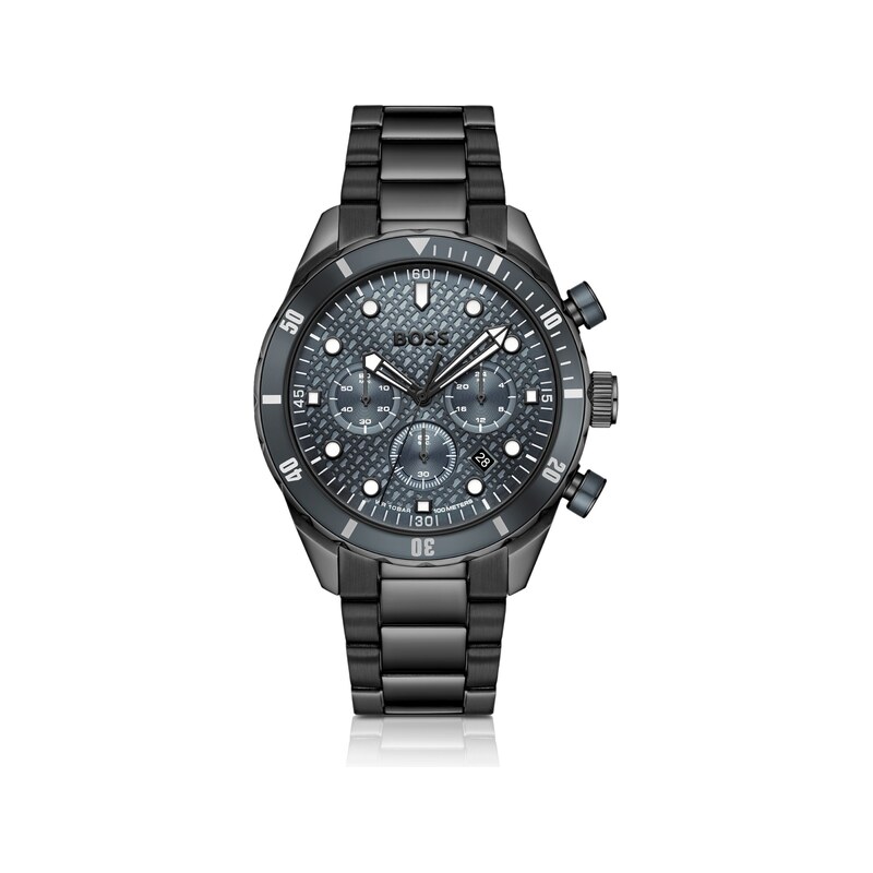 BOSS Chronomatix black-plated watch with monogram-textured dial