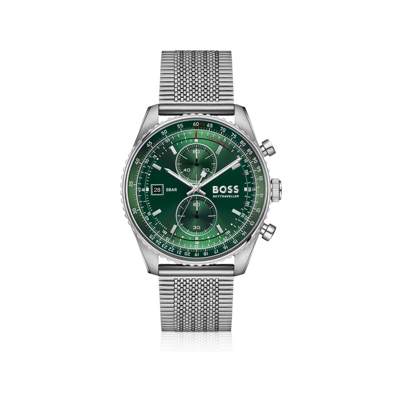 BOSS Skytraveller Pro green-dial watch with sapphire crystal
