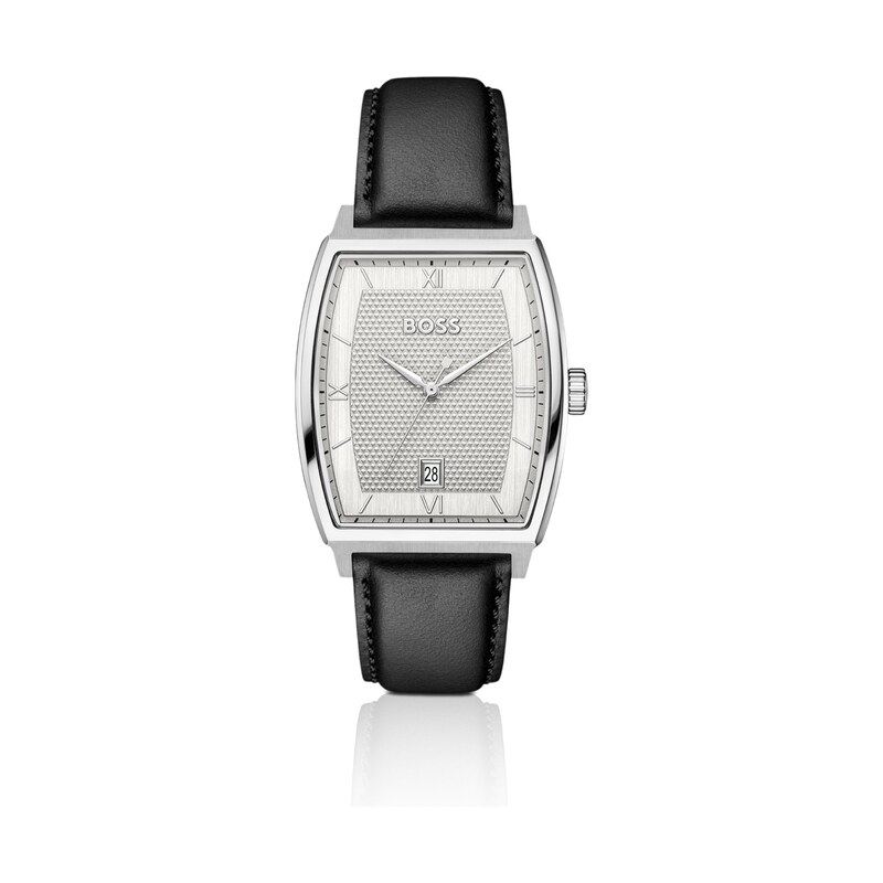 BOSS Principle Ark watch with silver-white textured dial