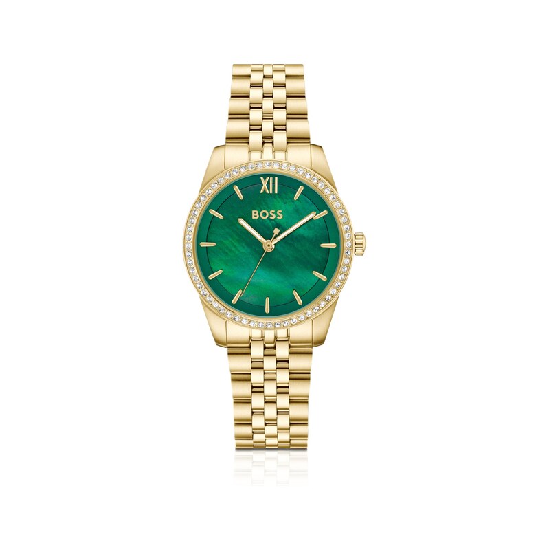 BOSS Graceful green-dial watch with crystal-set bezel