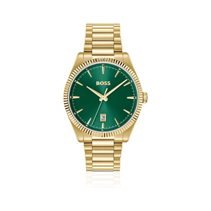 BOSS Cheswick green-dial watch with fluted bezel