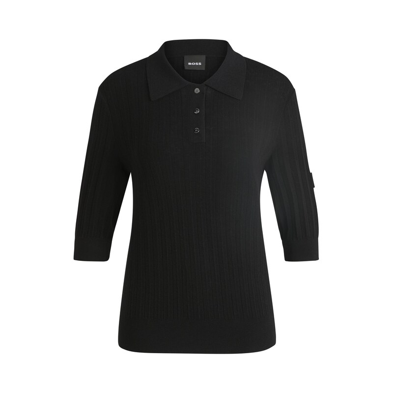 BOSS Equestrian ribbed-knit polo with oversized collar