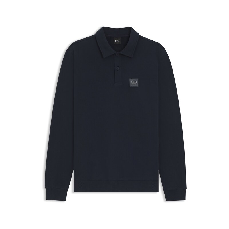 BOSS Equestrian stretch-cotton knit polo with logo patch