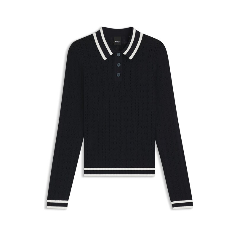 BOSS Equestrian ajour-knit polo with logo patch