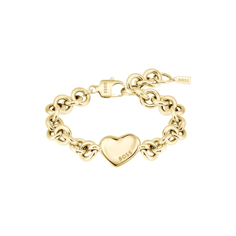 BOSS Gold-tone chain bracelet with heart charm