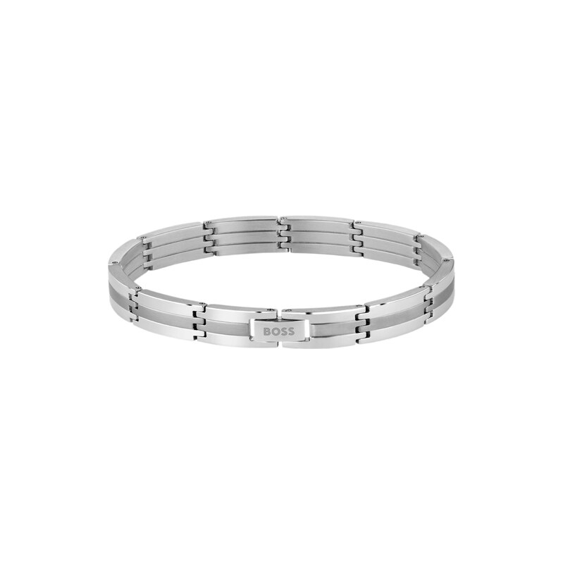 BOSS Silver-tone striped cuff with logo clasp