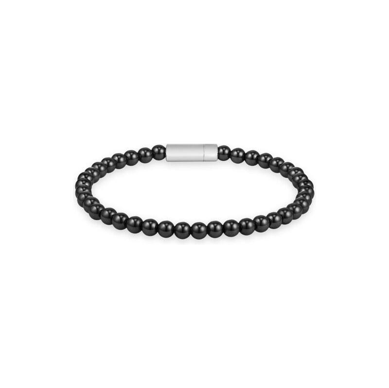 BOSS Hematite-bead cuff with logo closure