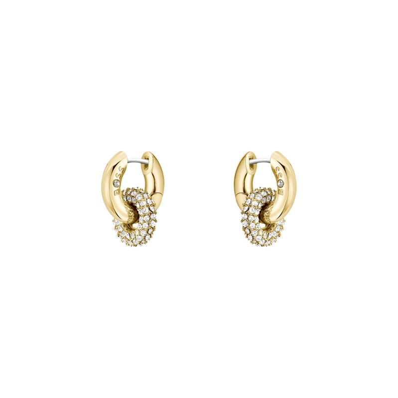 BOSS Gold-tone earrings with intertwining hoops and pavé