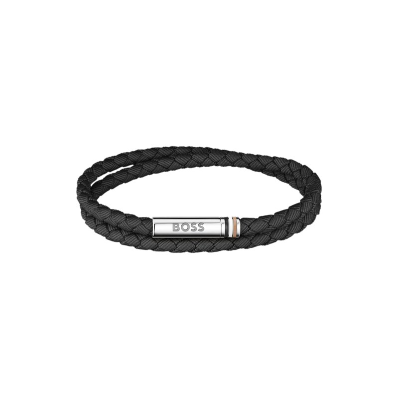 BOSS Double-braided black cuff with logo closure