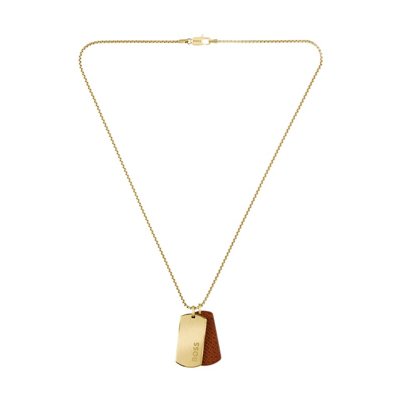 BOSS Gold-tone necklace with double-tag pendant