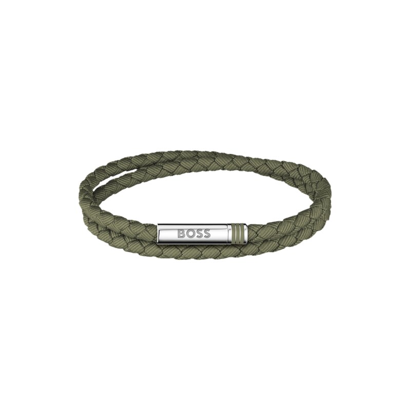 BOSS Double-braided green cuff with logo closure