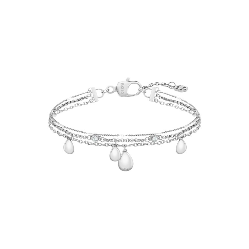 BOSS Three-layer silver-tone bracelet with droplet charms