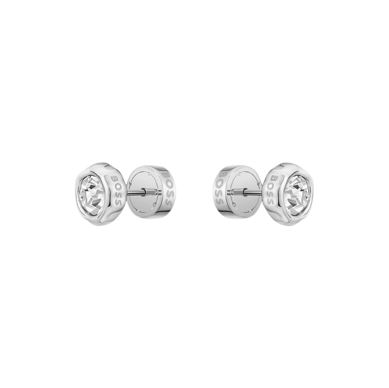 BOSS Silver-tone stud earrings with crystal core