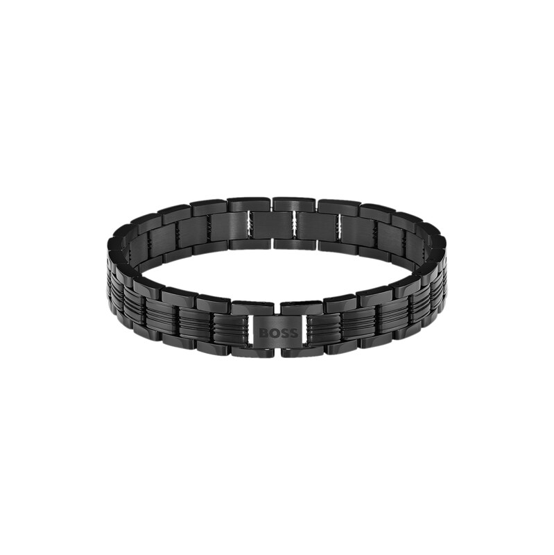 BOSS Watch-style cuff in black with engraved logo