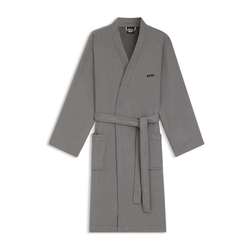 BOSS Cotton dressing gown with signature-stripe belt