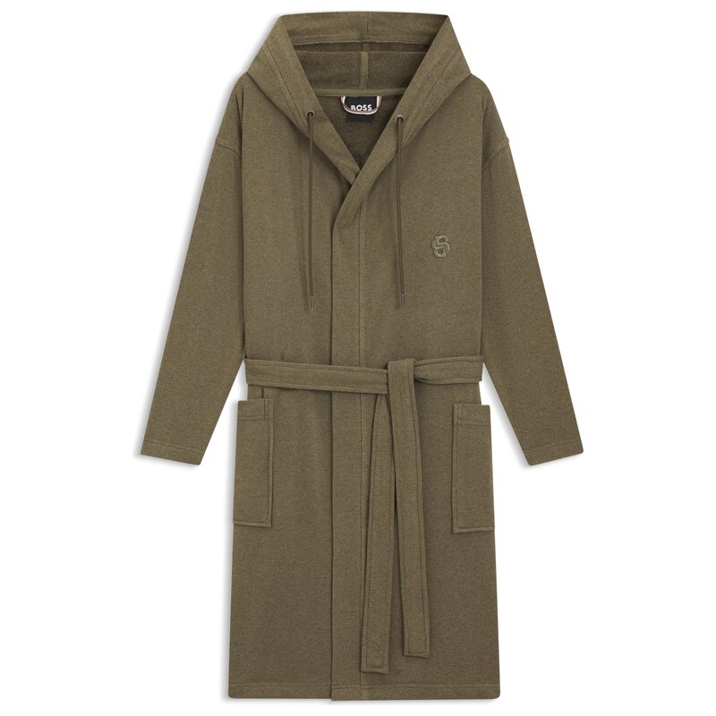 BOSS Hooded bathrobe in cotton jersey with Double B monogram