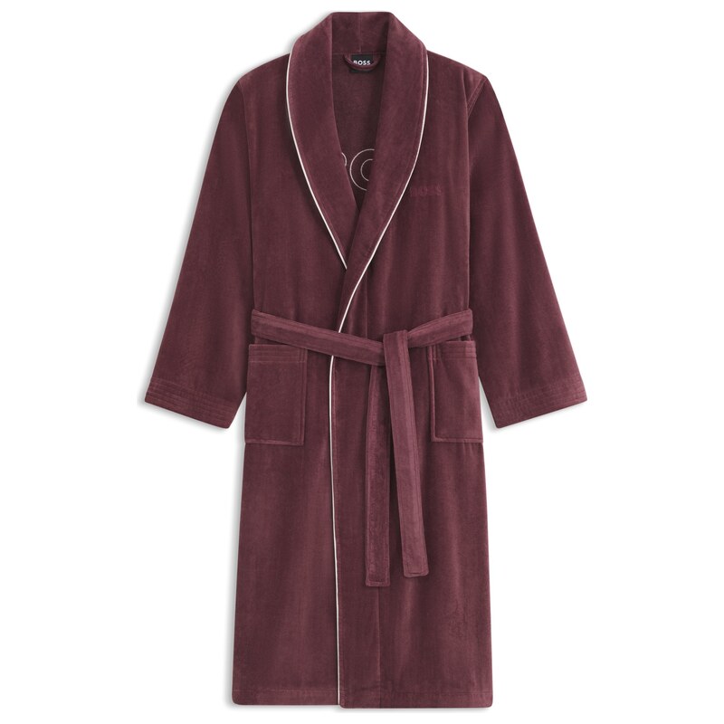 BOSS Cotton dressing gown with piping and embroidered branding