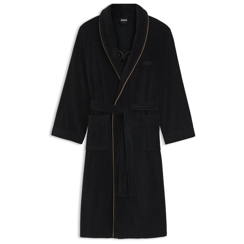 BOSS Cotton dressing gown with piping and embroidered branding