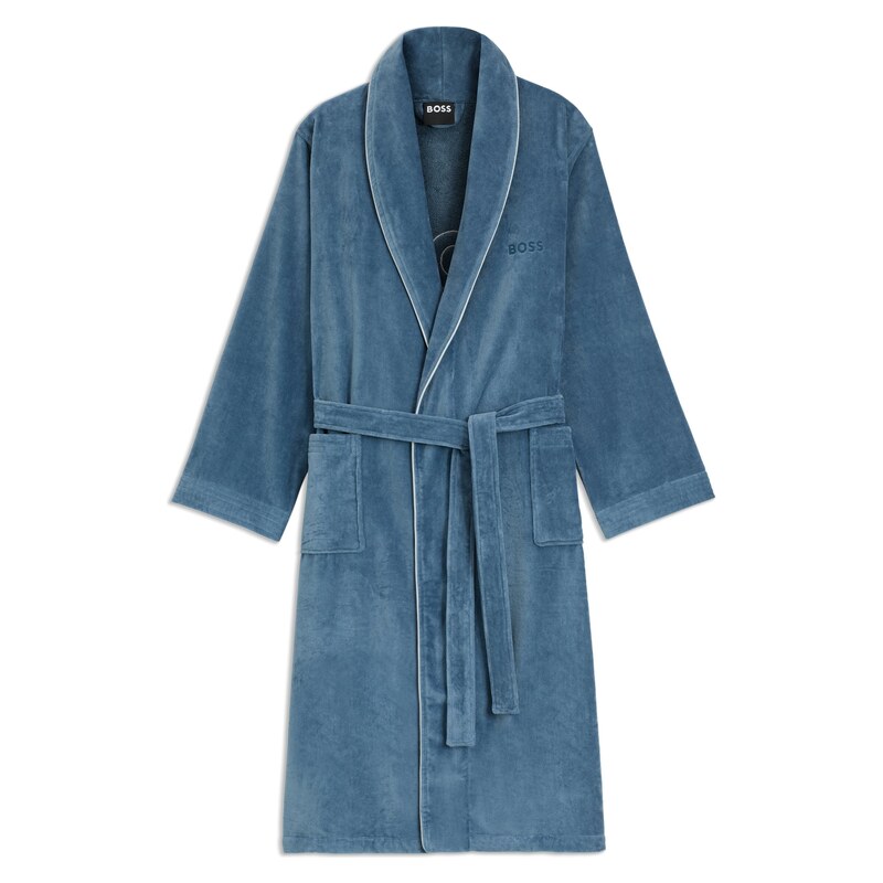 BOSS Cotton dressing gown with piping and embroidered branding