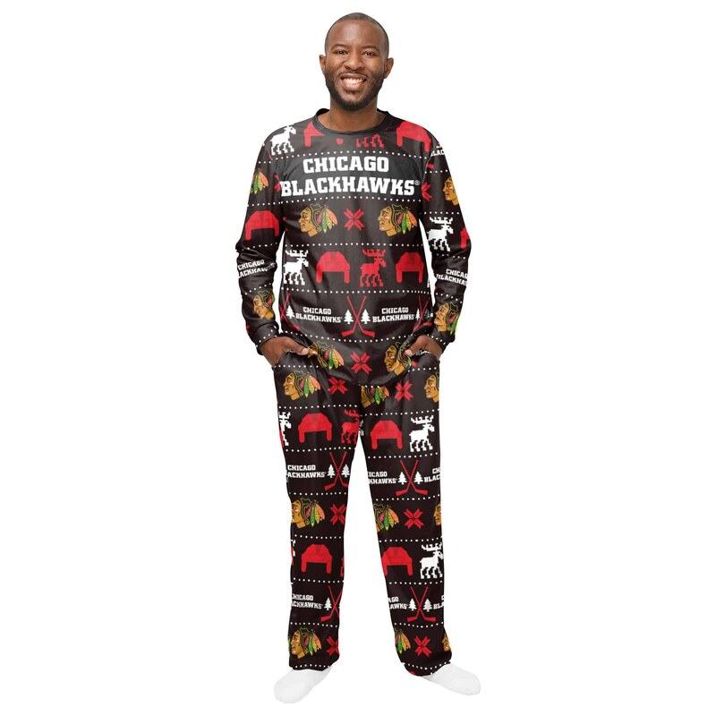 FOCO Pánské pyžamo Chicago Blackhawks NHL Ugly Holiday Pajamas
