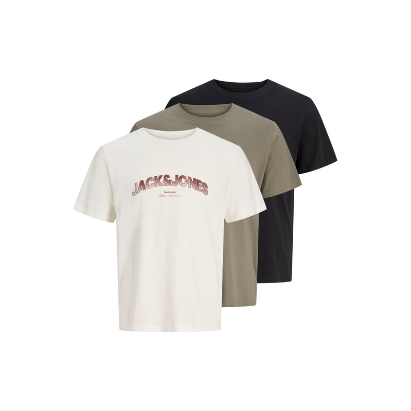 JACK & JONES Tričko JJAVERY světle béžová / khaki / červená /