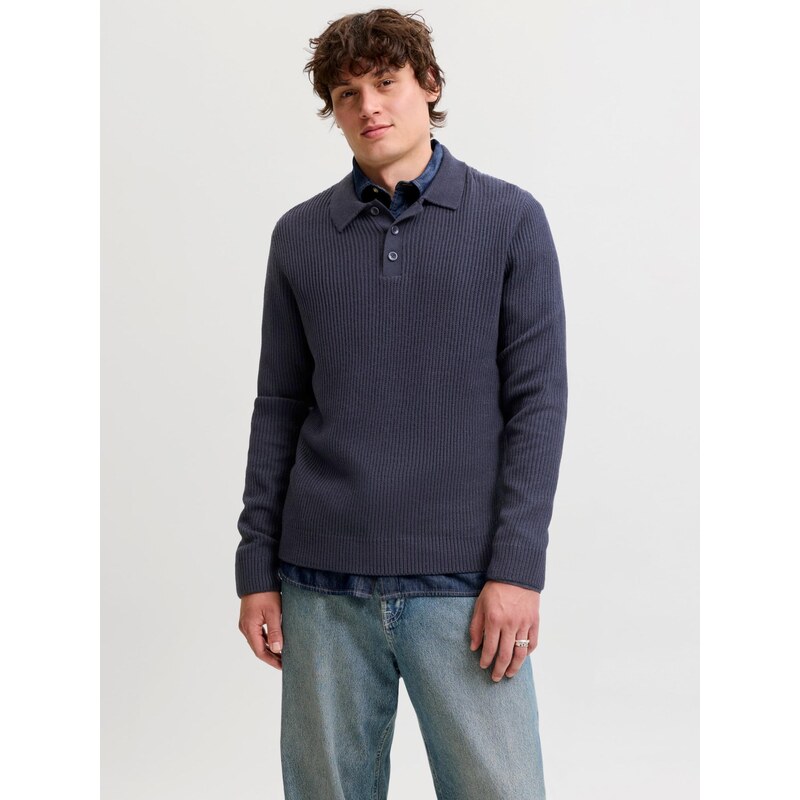 JACK & JONES Svetr JJPANNEL námořnická modř