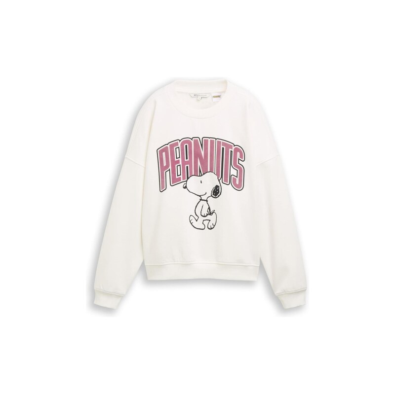 TOM TAILOR DENIM Mikina Snoopy magenta / černá / offwhite