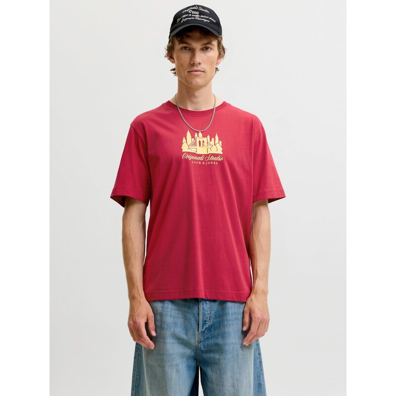 JACK & JONES Tričko JORNORREBRO SKYLINE světle žlutá / červená