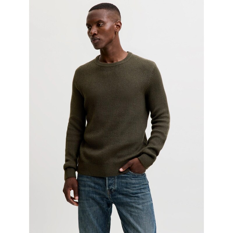 JACK & JONES Svetr JJPANNEL olivová