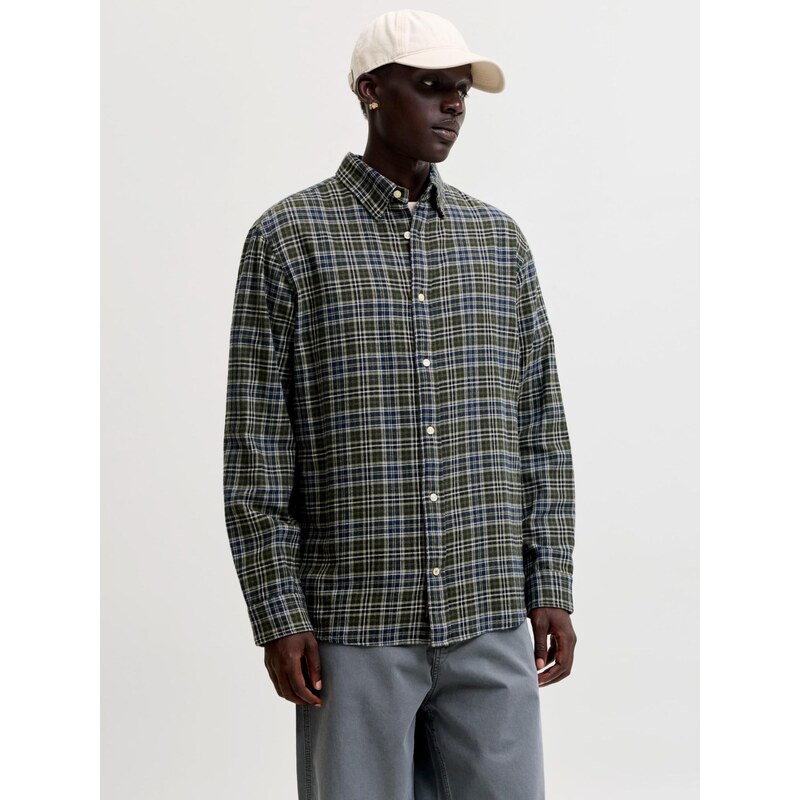 JACK & JONES Košile JJEField olivová / petrolejová / offwhite