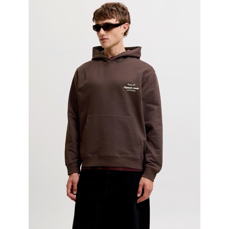 JACK & JONES Mikina JORNORREBRO hnědá / bílá